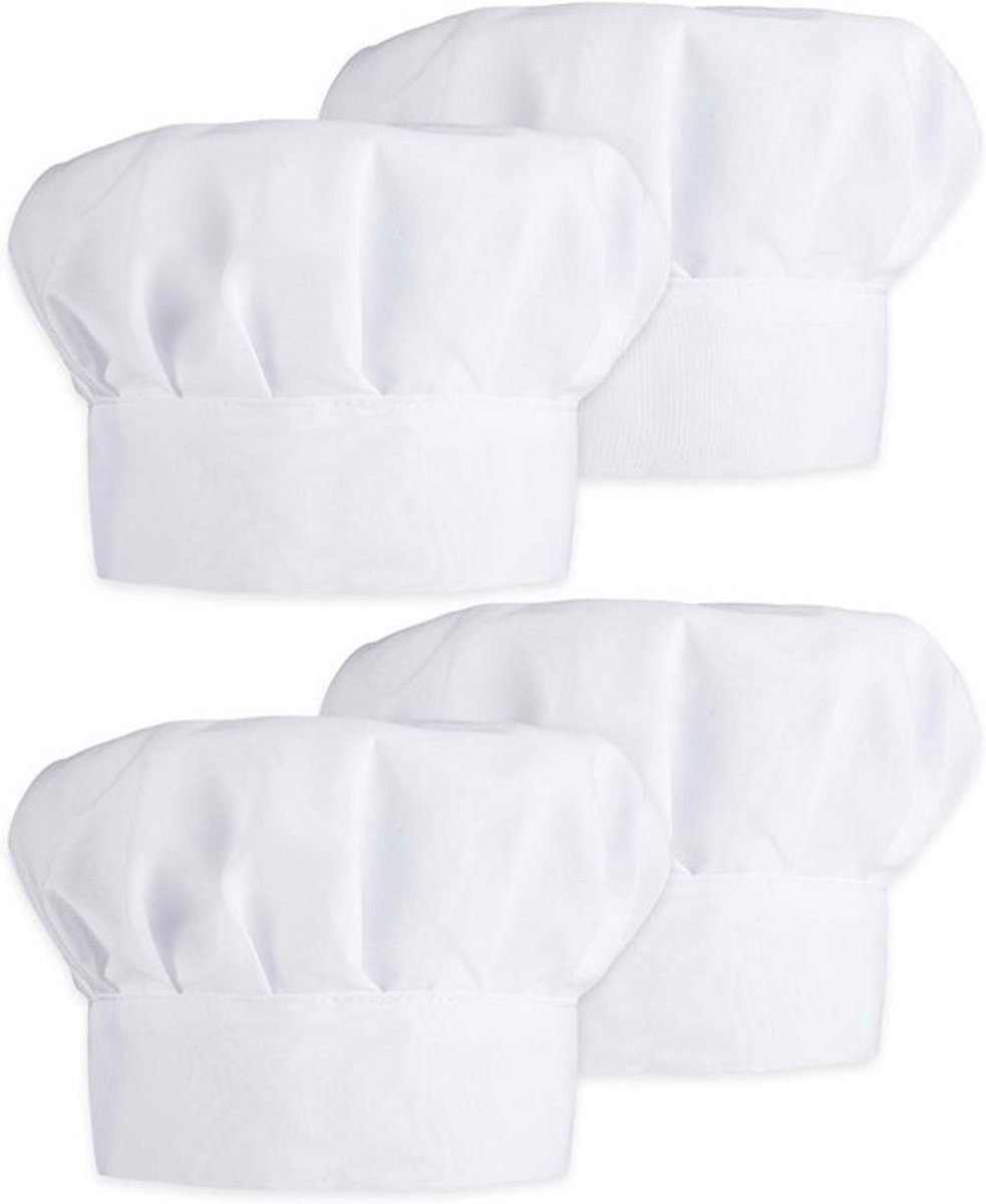 4-pack kinderchef-kokshoeden van katoen-polyester, verstelbare witte mutsen, 40-51,26 cm