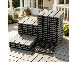 27 Stuks Verbindbare Terrastegels Grijs 30x30cm, Weerbestendige Samengestelde Vloertegels Houtnerf Plastic Tegels Binnen Buiten Balkon Tuin Zwembad
