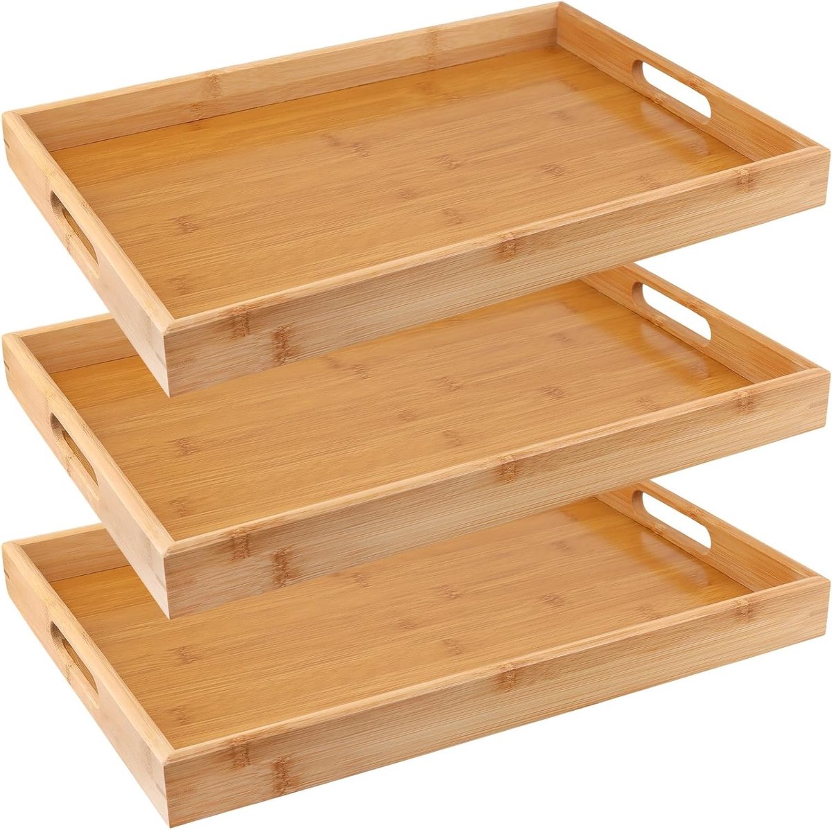 Grote Rectangular Bamboo Butler Tray met Handvatten - 3-delige Set voor Ontbijt, Diner en Snacks - Duurzaam en Stijlvol Bambus Dienblad