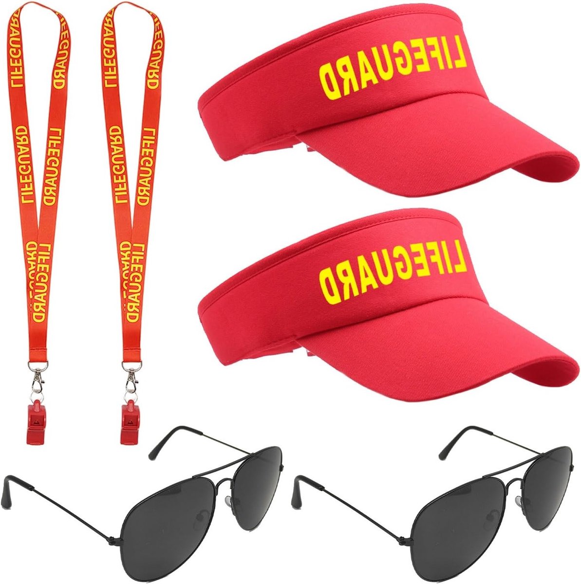 Compleet Lifeguard Kostuum Set met Verstelbare Zonnehoed, Fluit en Zonnebril voor Mannen en Vrouwen, Perfect voor Zwembadfeest en Strandactiviteiten