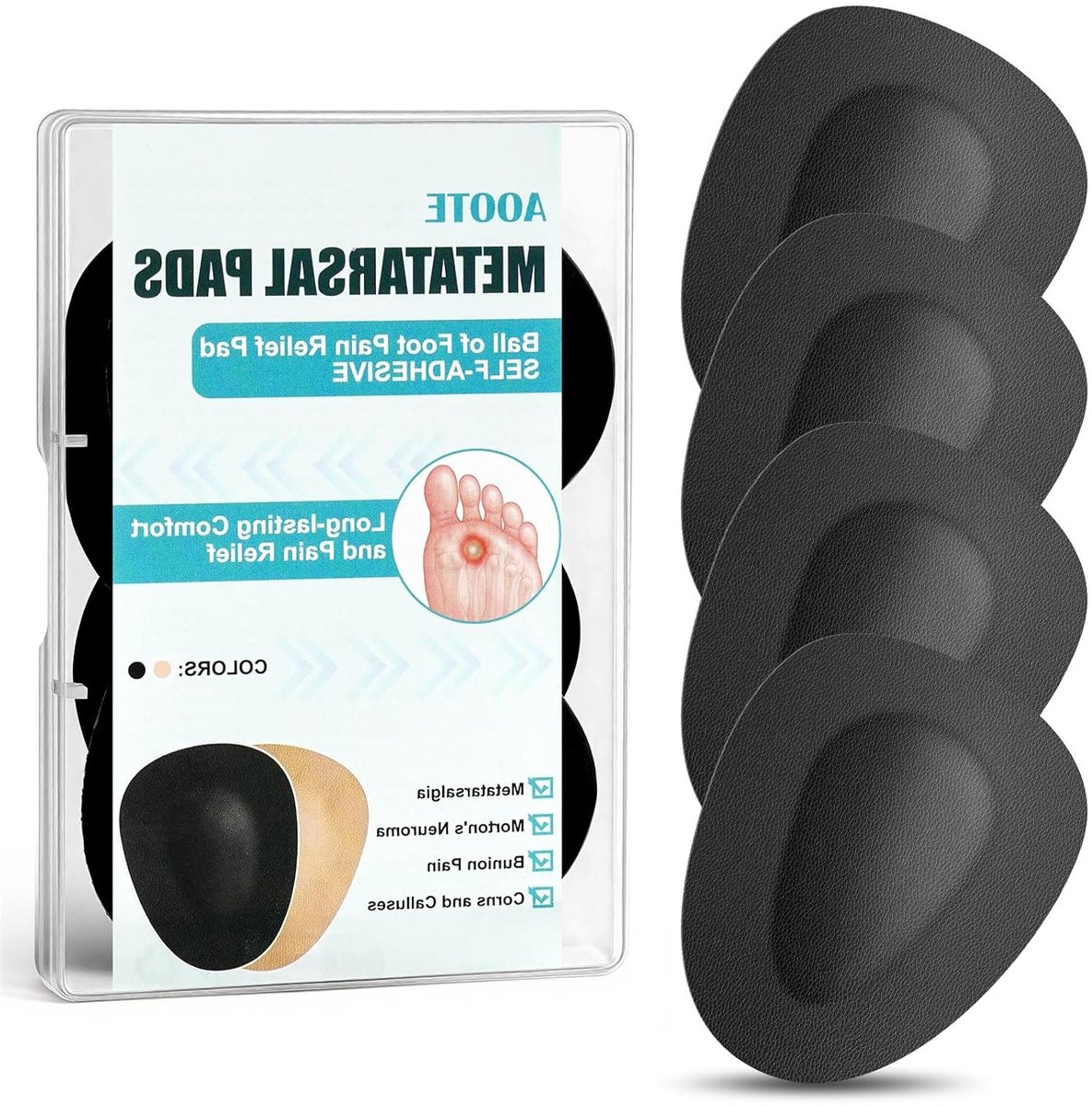 2 Stuks Antislip Voetbal Ondersteunende Pads voor Metatarsale Pijnverlichting en Bescherming - Zwart, Comfortabele Voetsteun en Schokabsorberend Design