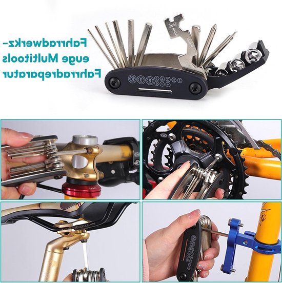 Fietsreparatieset - Bandenset Fiets - Onderweg Repareren - 16-in-1 Tool - L - Zwart — afbeelding 5