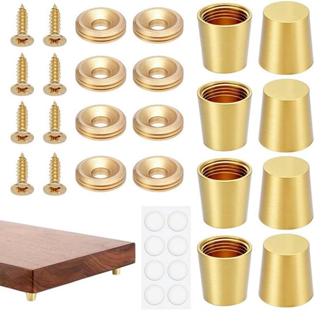 Set van 8 messing snijplankpoten met antislip glijders voor tafel- en bankmeubels