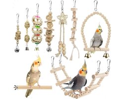 Speelset Geschikt voor vogels: speelgoed, zitstokken, ladders, kauwspeelgoed, hangmatten – Geschikt voor grasparkieten, dwergpapegaaien, kanaries en andere kleine huisdieren.