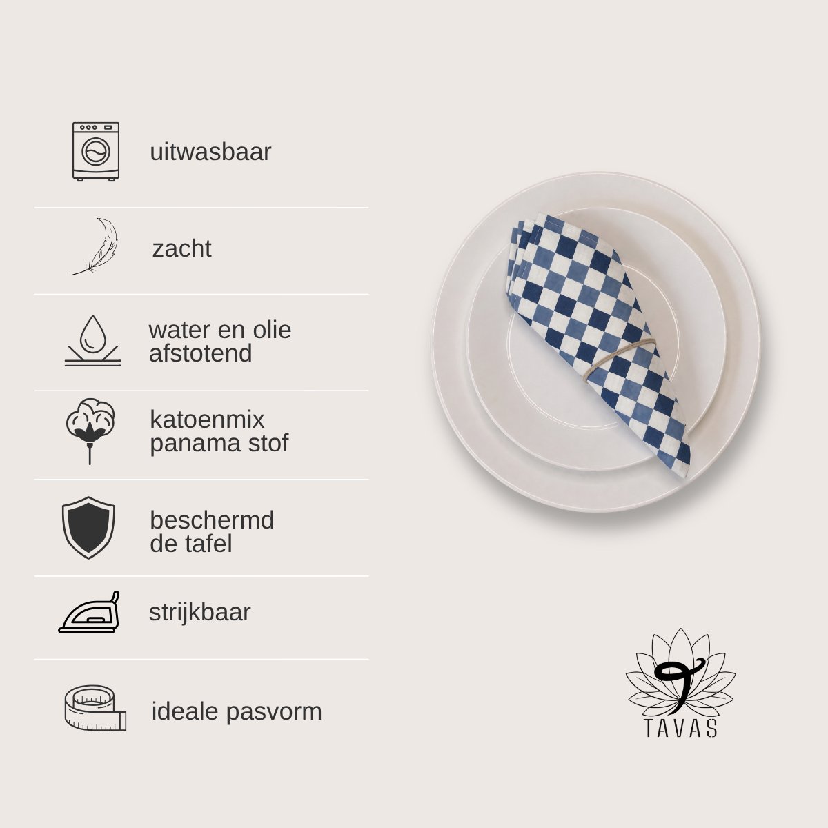 Tavas Servetten - 30 x 30 cm - Set van 4 stuks - Blauw Geruit - Katoen — cadeau in Wonen & Interieur - foto 2