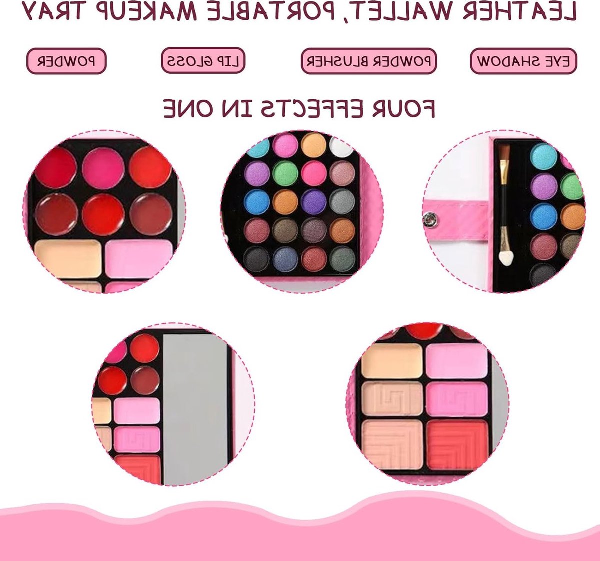 Kids Make-up Set met 9 Kwasten en 32 Kleuren, Veilig en Wasbaar Cosmetica Speelgoed voor Verjaardagen, Feestjes en Prinsessen — afbeelding 2