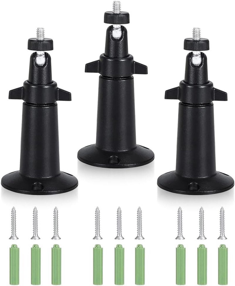 Verstelbare Beugel voor Beveiligingscamera's, 3 Stuks, Wandmontage, 360° Rotatie, Geschikt voor Binnen en Buiten, Zwart