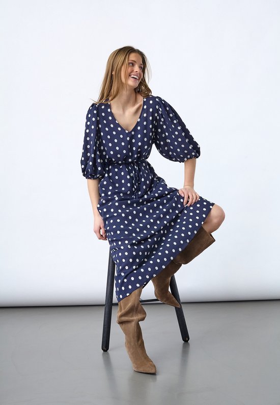 SISTERS POINT Ventia-v.dr8 - Dames jurk - Navy Dot - Maat XS