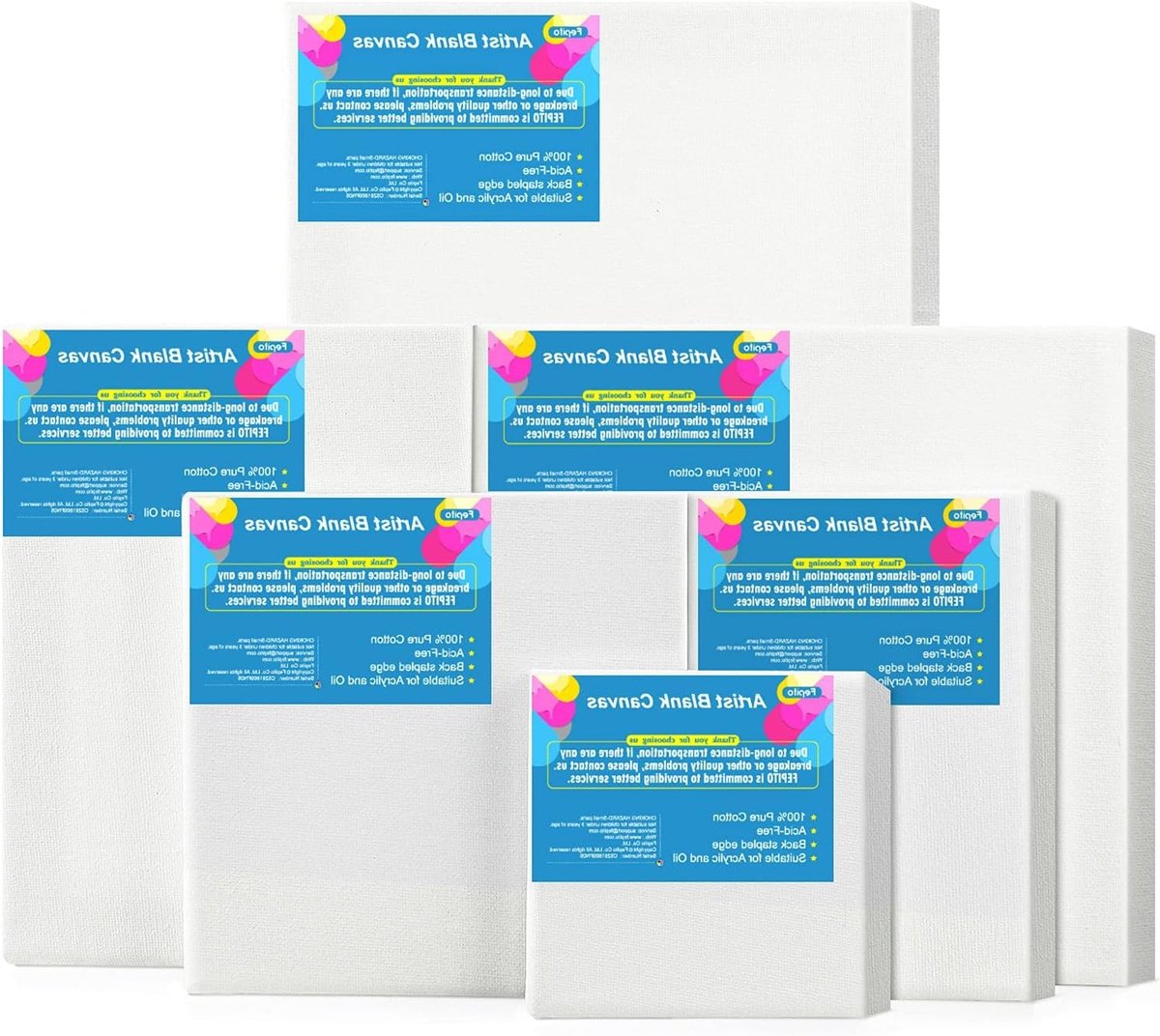 Set van 6 Lege Rekbare Doeken in Diverse Maten voor Acryl, Olie en Waterverf Schilderen