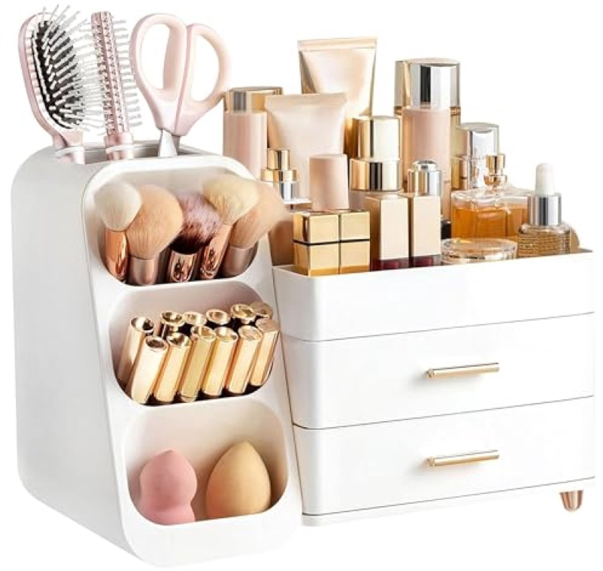 Make-up Organizer met Laden - 3-in-1 Cosmetica Doos in Wit