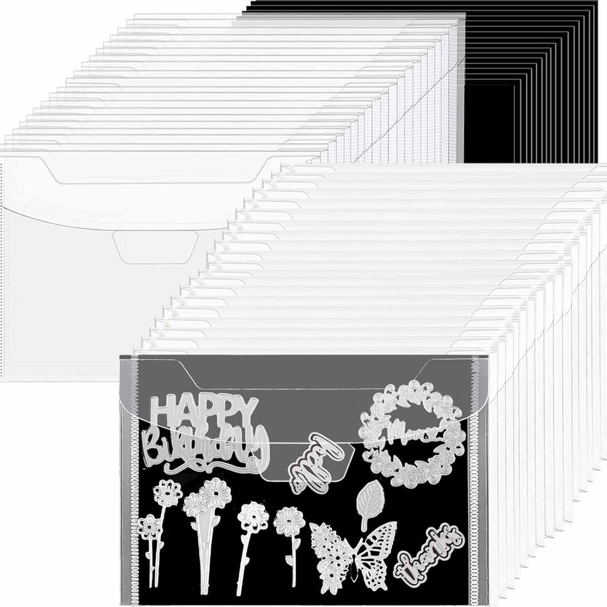 Grote Opbergzak voor Stempels met Magnetische Rubber Bladen van 0.5 mm Dikte, Transparante Opberg Enveloppen voor Knutselprojecten, 9.5 x 7 inch