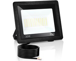 Merkloos LED Schijnwerper Buiten 30W, LED Bouwlamp met Instelbare Kleurtemperatuur 3000K/4000K/6500K, Fluter voor Tuin, Sportveld en Hotel, Zonder Stekker