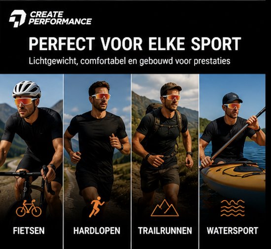 CREATE PERFORMANCE Sportbril - Gepolariseerde Sport Zonnebril UV400 - Fietsbril voor Wielrennen - Hardlopen - Outdoor - TR90 Lichtgewicht - Oranje Lens van create — afbeelding 4