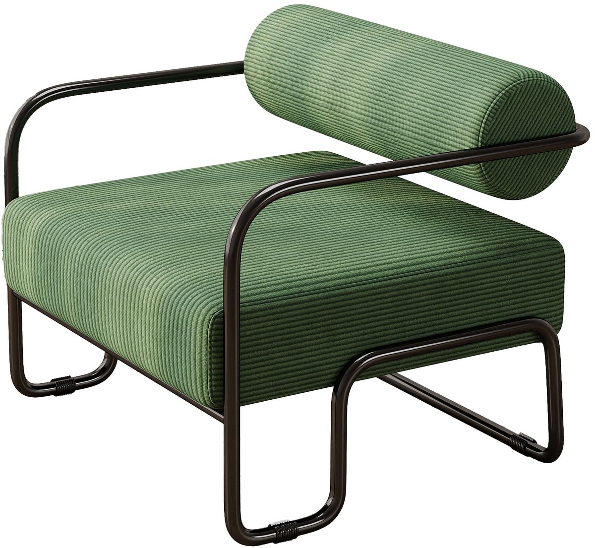 Merax Moderne Loungefauteuil Groen - Zachte Ribstof Bekleding - Zwart Metalen Frame - Compacte Fauteuil voor Woonkamer Slaapkamer en Kantoor