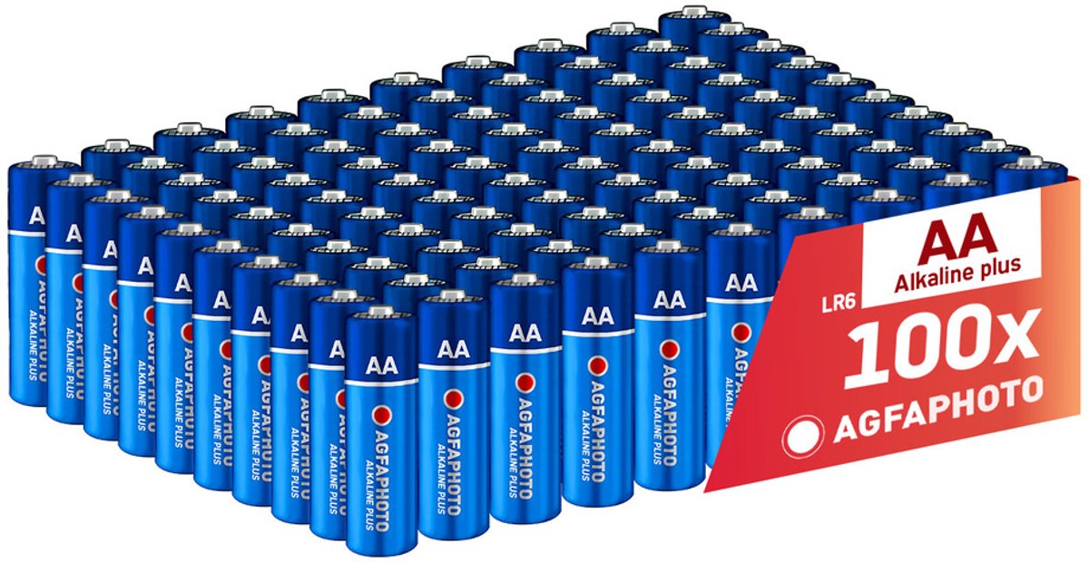 AgfaPhoto Piles Alcalines PLUS Mignon AA LR6 (1.5V, Lot de 100) - Longue Durée de Vie - Idéales pour Télécommandes, Jouets, Appareils Photo et Plus - Usage Domestique ou Professionnel
