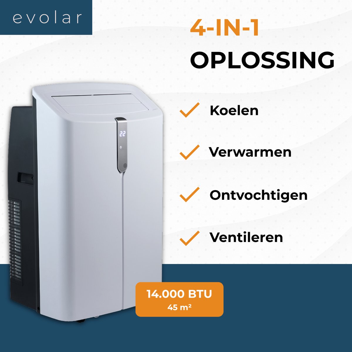 Evolar Mobiele Smart Airco - 14000 BTU - Ultra Stil - Koelen & Verwarmen - WiFi - App & Afstandsbediening - Airconditioner - met Afvoerslang - Slaapkamer, Woonkamer, Kantoor - EVO-PAC14CHW thumbnail 4