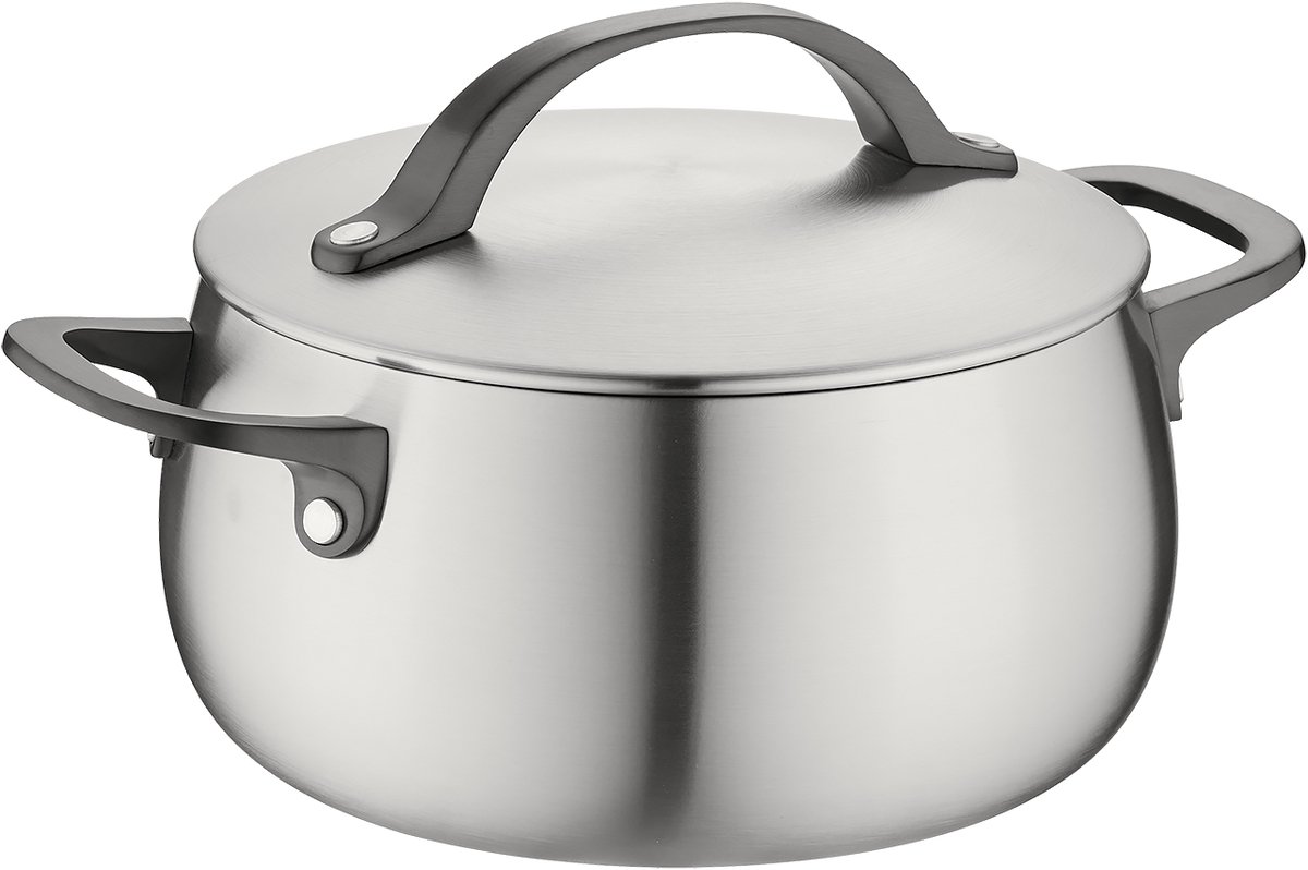 BergHOFF Home Kookpan 20 cm - Rvs Kookpot met Deksel - Geschikt voor Inductie en Alle Warmtebronnen - PFAS-Vrije-Kasserol - Oven- en Vaatwasserbestendige Pot - 3,7 L - Smokey Black