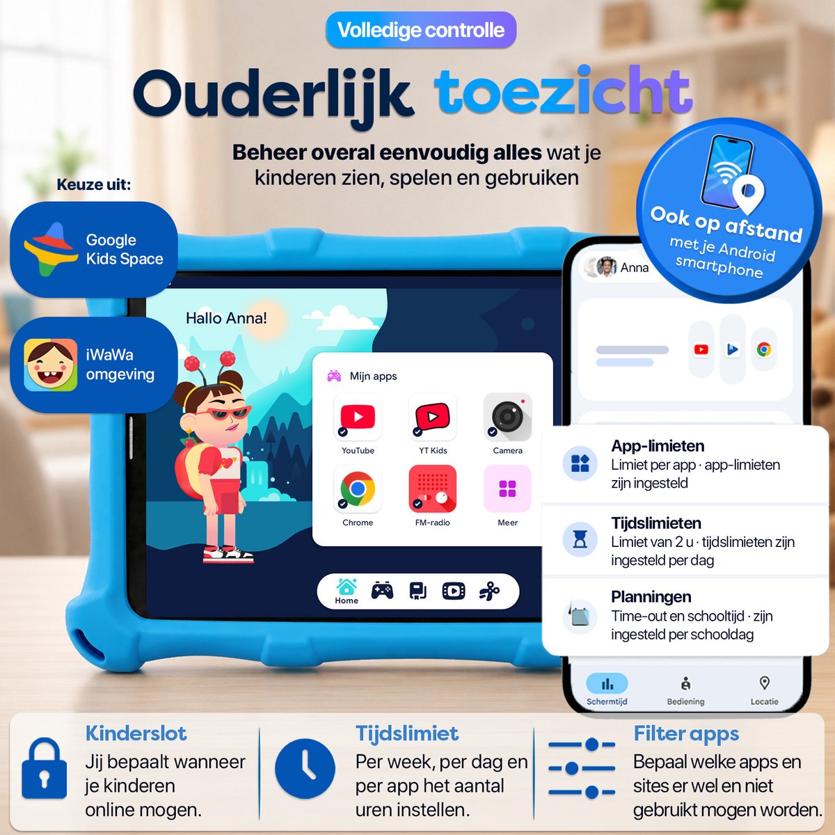 AngelTech Kinderpakket PRO MAX - Kindertablet PRO MAX + Kinderkoptelefoon - Android 15 - Combipakket - Kindertablet Vanaf 3 Jaar – Kinder Tablet – Kids Tablet - Tablet voor Kinderen - Blauw – foto 5