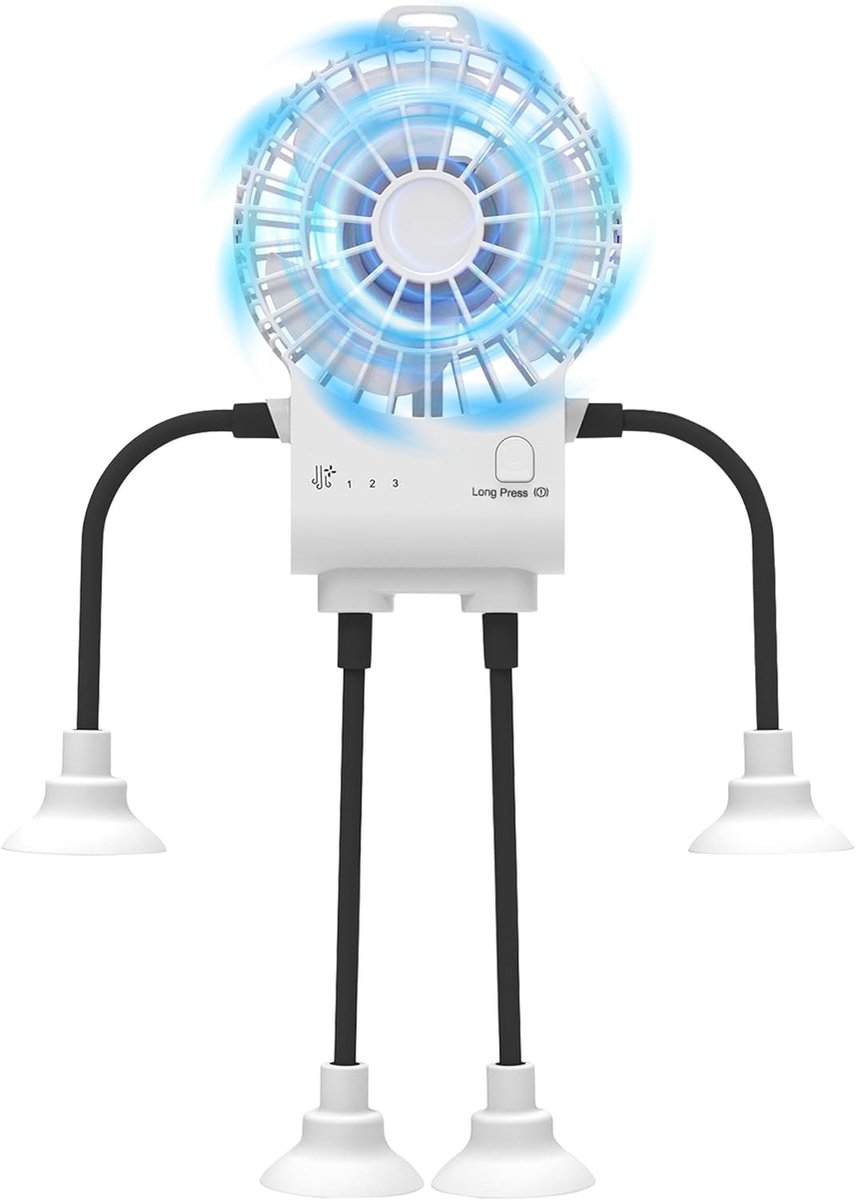 Ulisem - Tafelfan - 3 snelheden - Oplaadbaar batterij - Flexibele poten - Silicone zuignappen - Krachtige wind - Voor slaapkamer en kantoor - Draagbaar en kinderbeveiliging - USB