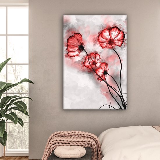 Peintures sur toile - Fleurs - Aquarelle - Rouge - 80x120 cm - Décoration murale