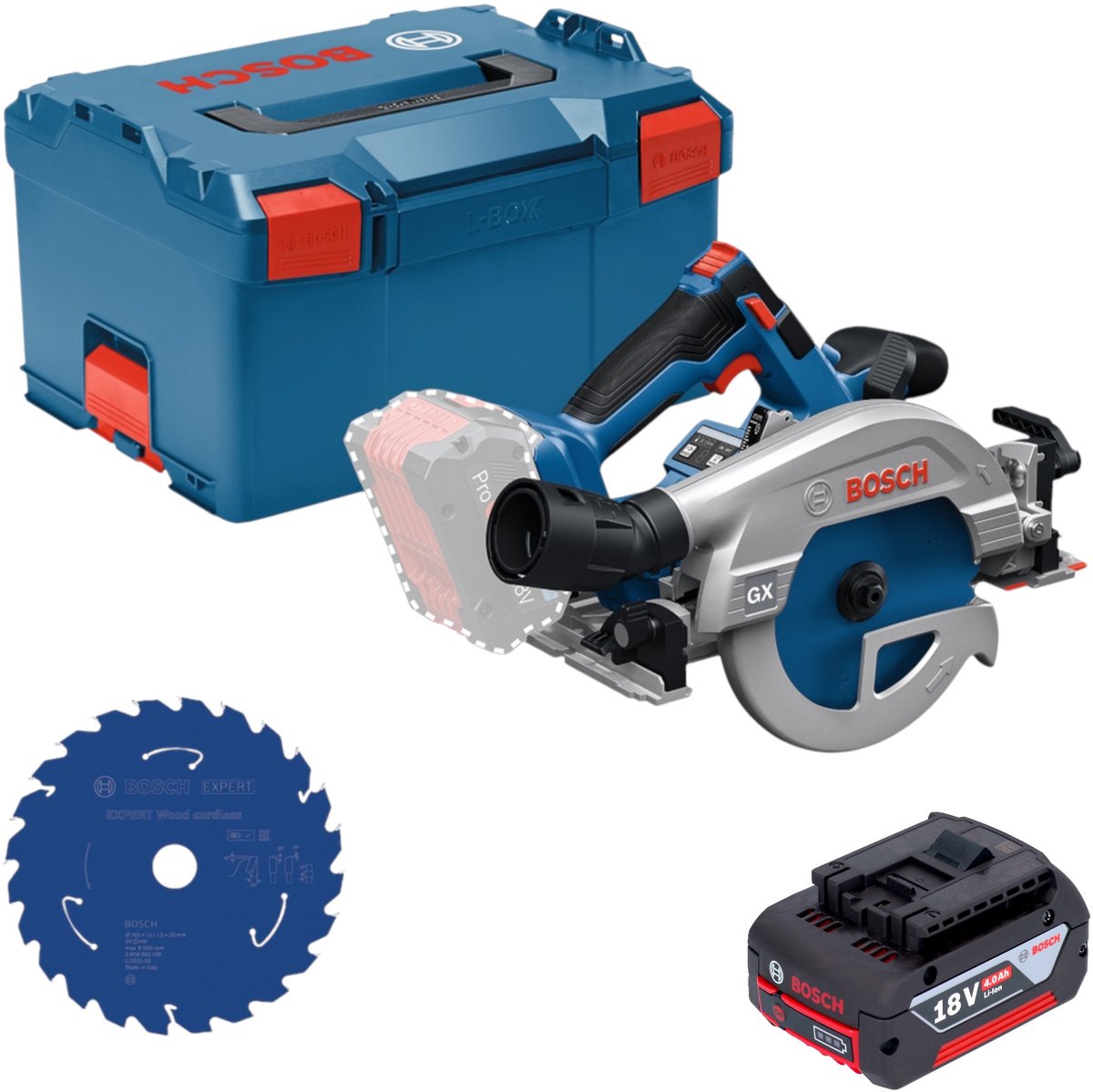 Bosch GKS 18V-57-2 GX Professional accu-cirkelzaag 18 V 165 mm borstelloos + 1x accu 4,0 Ah + L-Boxx - zonder oplader