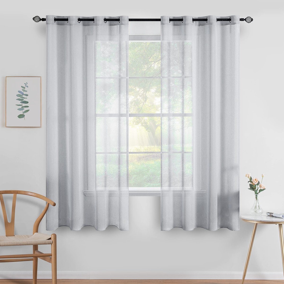 Dailygoods - Dailygoody - Korte Gordijnen - Transparante Look - Decoratief en Lichtdoorlatend - Grijs - 140 x 122 cm - Geschikt voor Woonkamer en Slaapkamer