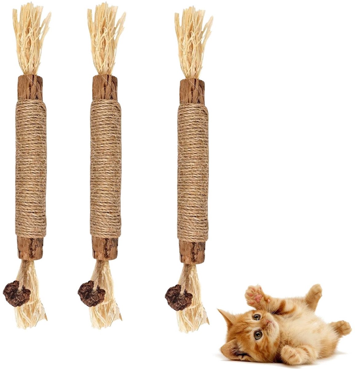Allecto - Kattenkruidstokken - Tandverzorging - 3 stuks - Gezonde adem - Kattenkauwhoutsticks - Tandsteen verwijderen - Geschikt voor katten - Meer...