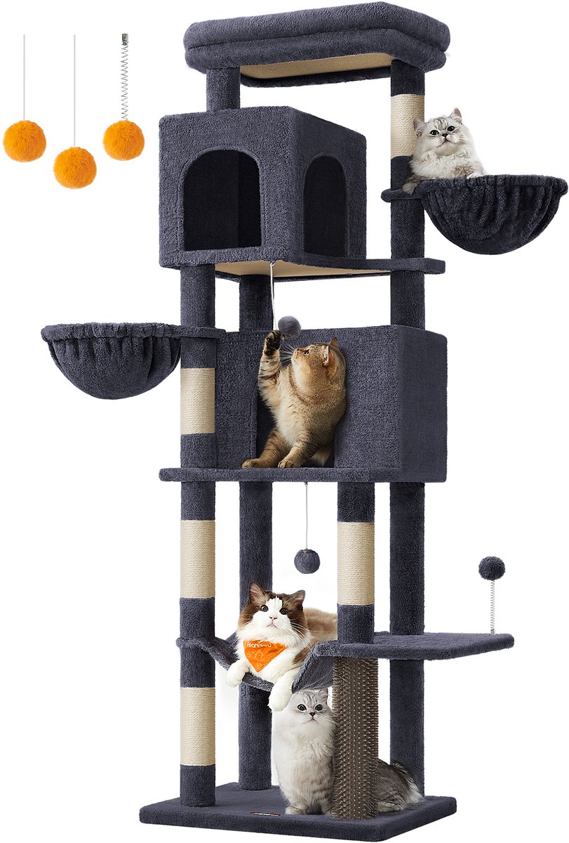 Feandrea - Krabpaal - Kattenboom - Grote - 175 cm - Meerdere Verdiepingen - 2 Grotten 2 Hangmatten