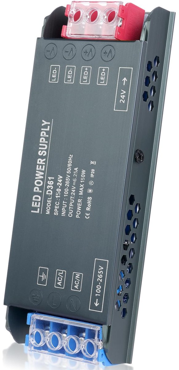 Dailygoods - Dailygoody - Led-transformator - 24V - Constant Voltage Driveradapter - Compact formaat - Voor LED-strips - Eenvoudige installatie - Veiliger en duurz...