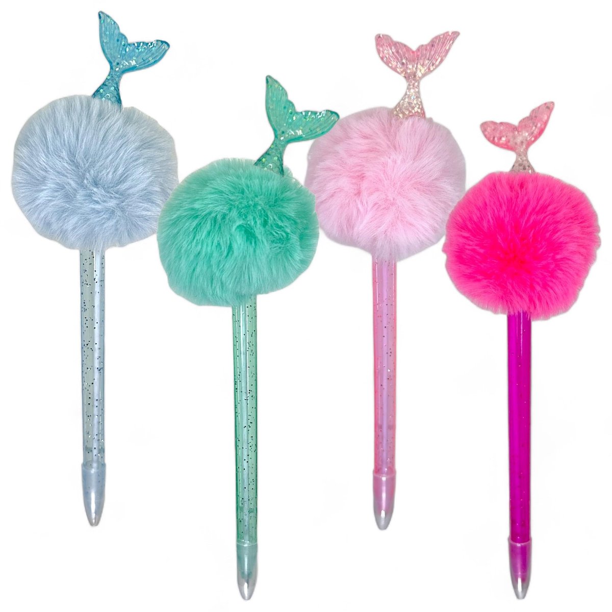 Dailygoods - Dailygoody - Pluizige PomPom balpen - Kleurrijk en trendy - Schrijven met plezier - 21 cm - Set van 4 - Geschikt voor school en kantoor