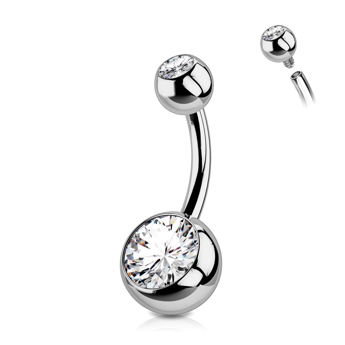 Dailygoods - Massief Titanium Buikstaafjes - Navelpiercings met CZ - Glanzende uitstraling - Korte en extra lange maten - Perfect voor dames - Verkrij
