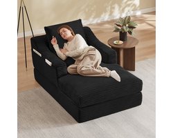 Pugsdrly Moderne minimalistische corduroy luie loungestoel, ruime eenpersoonssofa, ontspanningsbank voor woonkamer en slaapkamer, dubbellaags ontwerp, uit te klappen tot bed