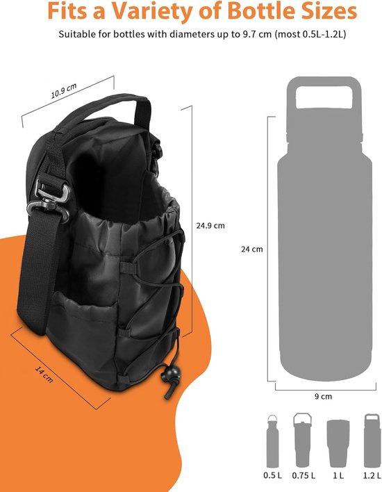 Magnetische sporttas met flessenhouder en vak voor mobiele telefoon, 4 sterke magneten, magnetische waterfles tas, schoudertas voor 1,2 l beker met handvat en drinkflessen, fitnesstas voor — afbeelding 5