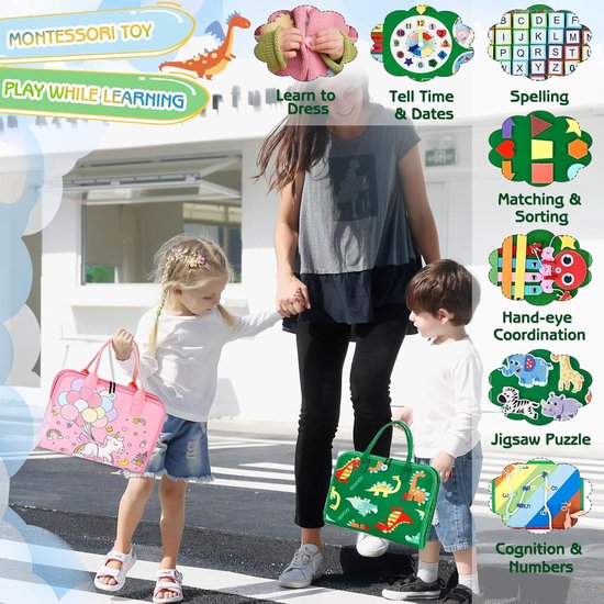 Montessori Activiteiten Boek - Busy Board - Perfect voor op Vakantie - Motoriek Map voor Thuis en Onderweg - Leren Veter Strikken - Activiteitenboek - Vaardigheden Kinderen - Educatief Spel — afbeelding 5