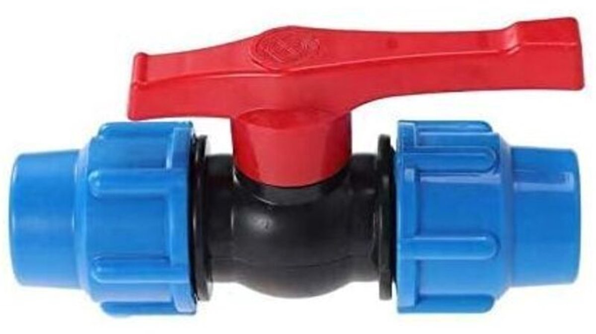 Kunststof kogelkraan compressieslangen geschikt voor een diageschikt voorer van 32 mm.