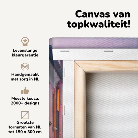 Canvas schilderij 140x90 cm - Wanddecoratie Kanaal in Venetië met gekleurde huisjes - Muurdecoratie woonkamer - Slaapkamer decoratie - Kamer accessoires - Schilderijen op canvas