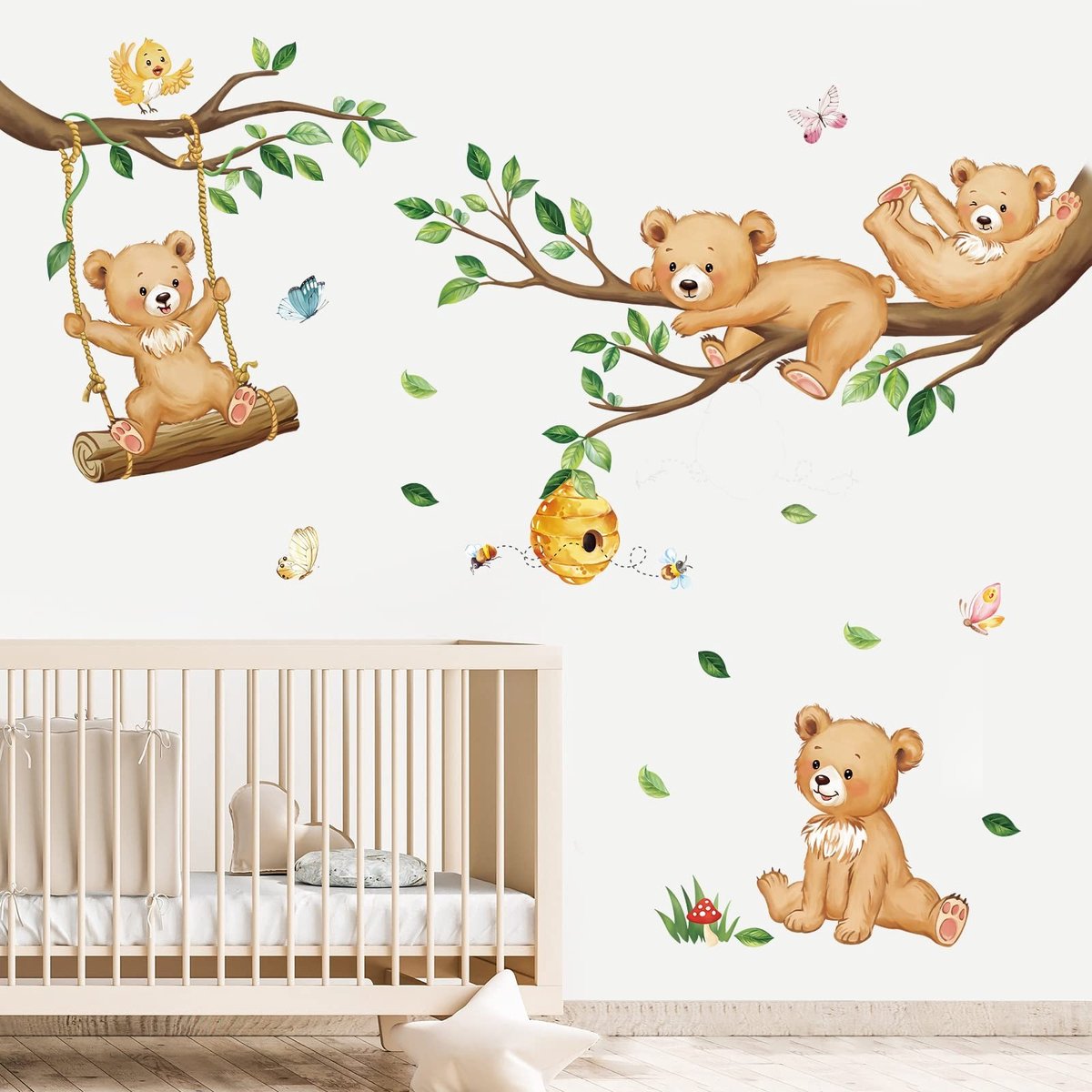 Dailygoods - Dailygoody - Bosbeer Muurstickers - Jungle Dieren - Wanddecoratie voor Kinderkamer - Muurstickers - Babykamer - Dierlijke Beers op Boomtak