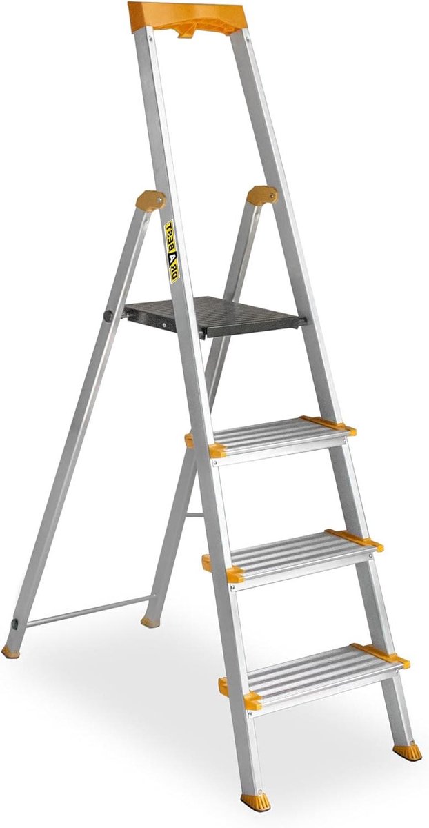 Huishoudtrap 4 Treden - Keukentrap - Inklapbaar - Antislip - Extra Stevig - Zwart solid frame