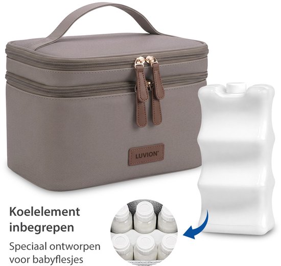 LUVION® Luxe Borstvoeding Kolftas - Geïsoleerde Moedermelk Koeltas met Koelelement - Flessentas voor Onderweg - Moedermelk tot 12 uur Koel - Taupe van Luvion — afbeelding 4