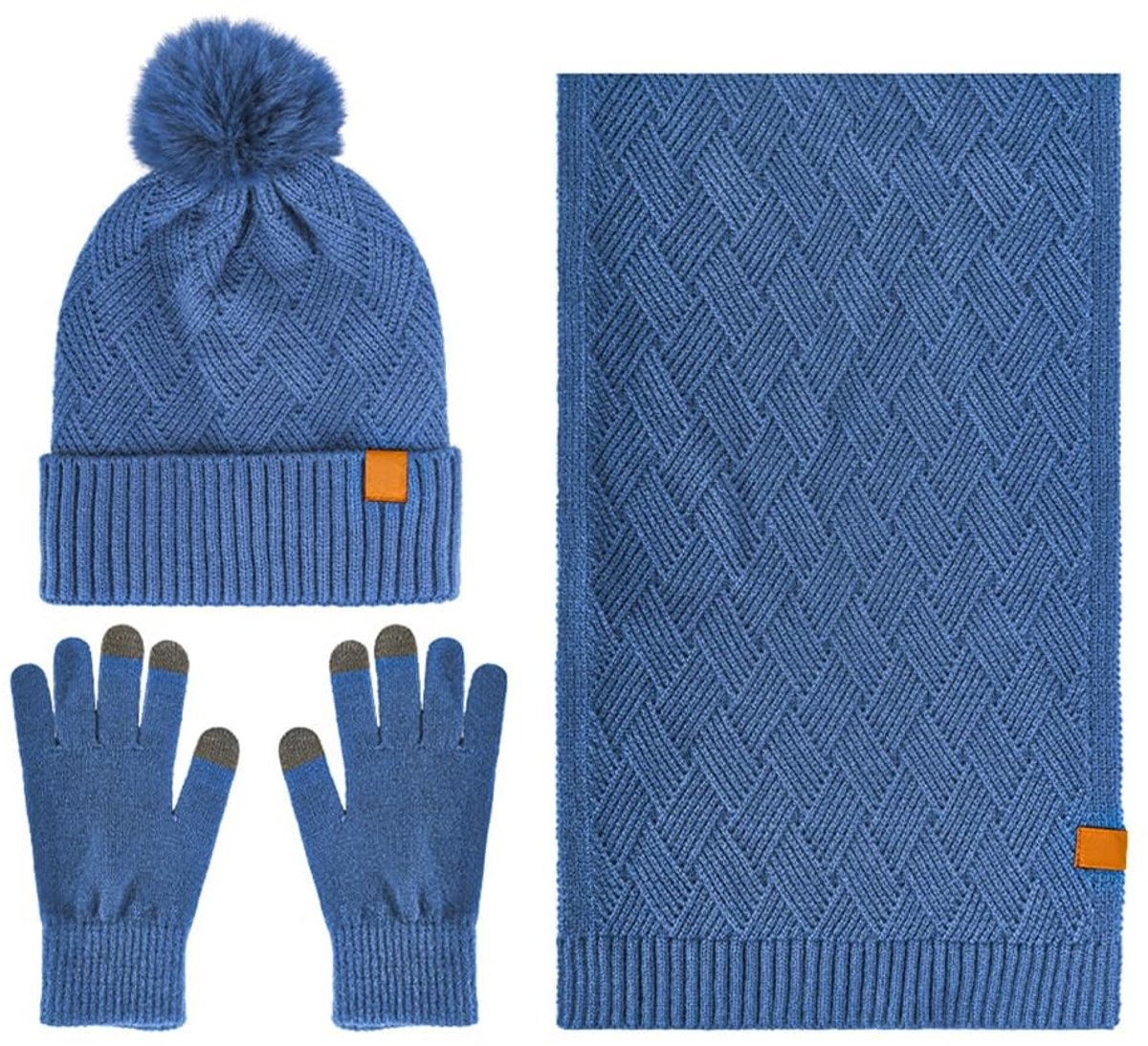 Dailygoods - Innovra - Dailygoods - Dailygoody - Muts sjaal handschoenen set - Warme winter set - Blauw - Touch screen handschoenen - Geschikt voor dames en heren - Vintage gebreid