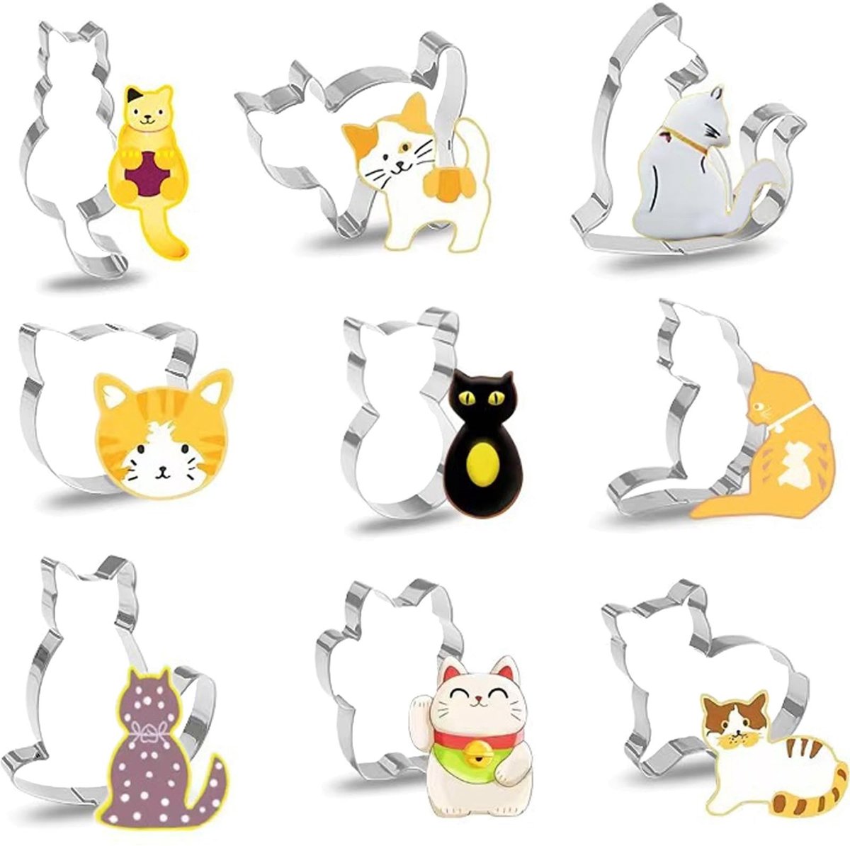 Dailygoods - Set van 9 Stuks Kattenvorm Koekjessnijder van Roestvrij Staal