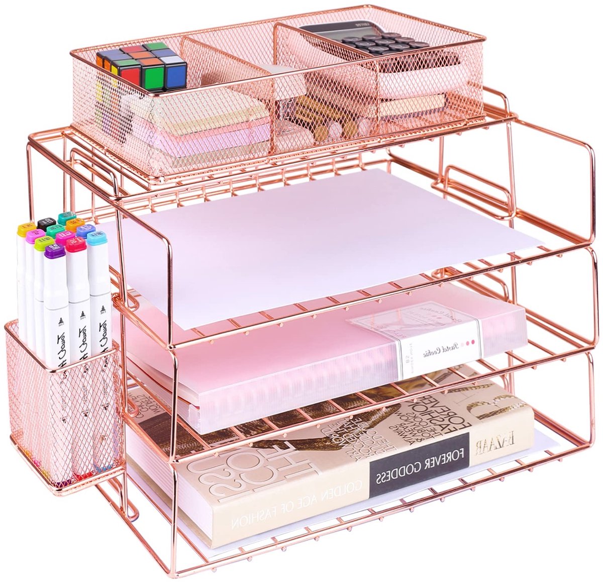 Dailygoods - Dailygoody - Papieren brievenbak - Bureau Organizer - 5 Tier - Roségoud - Desk Tray - Documenten en Schoolbenodigdheden - Thuis en Kantoor