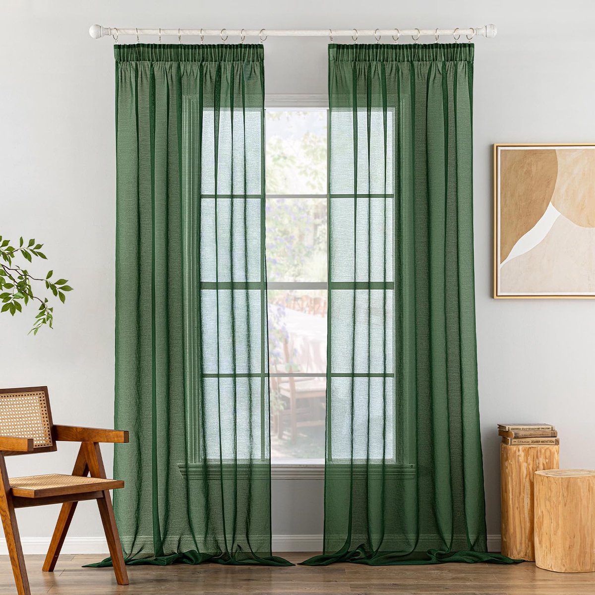 Vitrage Gordijnen - Voile Panelen - Woonkamer Decoratie - Lichtdoorlatend - 2 stuks 140x225cm - Donkergroen