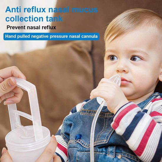 Baby's neusaspirator - Slijm neusreiniger - Neusdrainage hulpmiddel - Vacuümhandvat met onderdruk - Handmatige neusholtereinigingspomp - Verlicht neusverstopping - Anti reflux ontwerp - voor baby's, kinderen, volwassenen (Transparant - 7,5*19 cm) — afbeelding 5