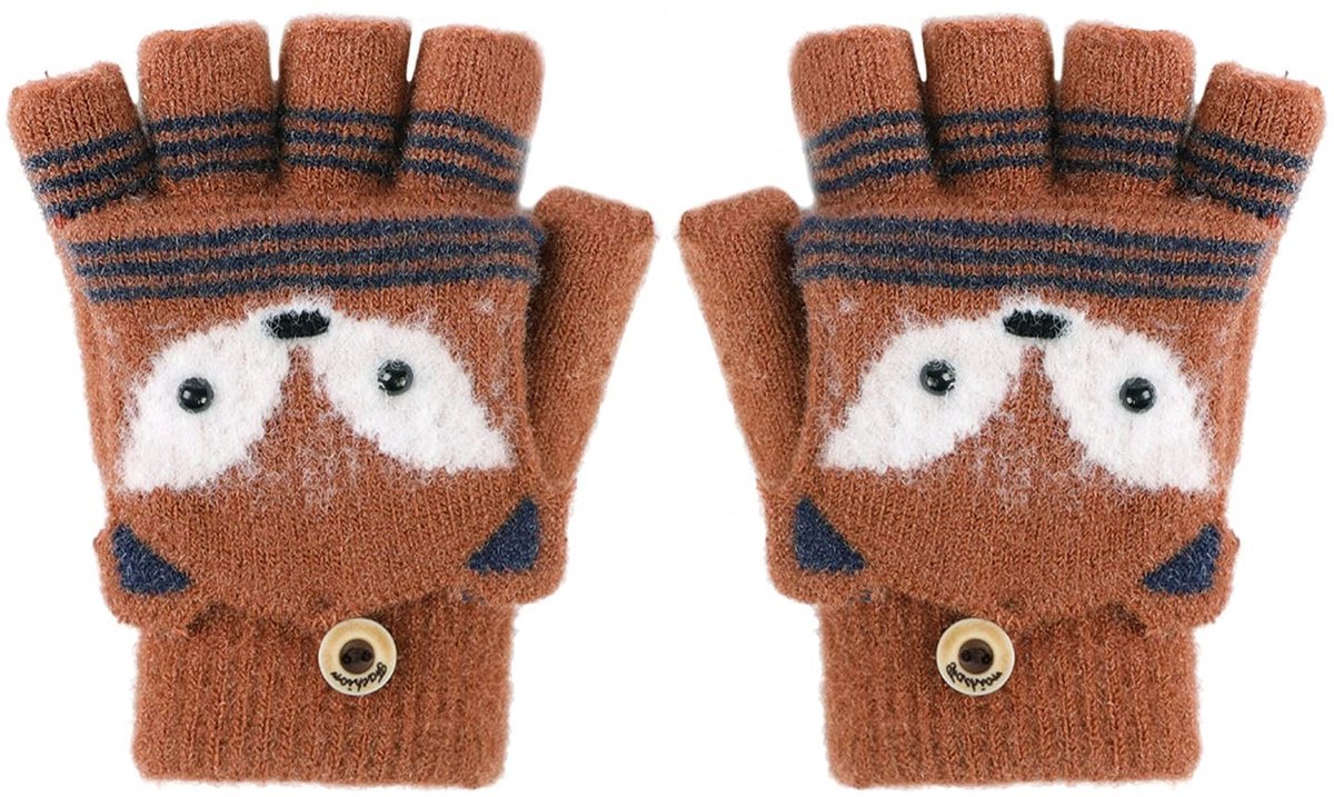 Dailygoods - Dailygoody - Wanten met knoopklep - Vingerloze handschoenen - Warme gebreide wanten - One size - Pluche voering - Ideaal voor wintersport - Gesch