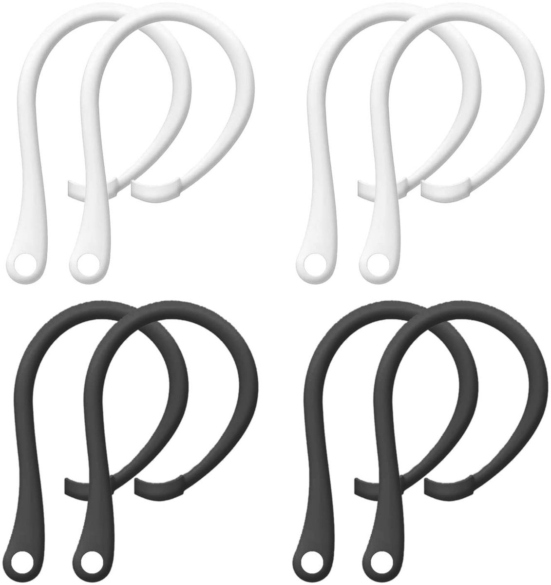 Dailygoods - Dailygoody - Anti-verloren oorhaken - Siliconen oorhaken - Voor sportieve activiteiten - Zwart en wit - Compatibel met AirPods - 4 paar