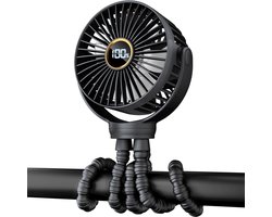 Draagbare Mini Stokbroekventilator - Kleine Oplaadbare Persoonlijke Ventilator - Baby Reis Essentials voor Wagen & Autostoel - 360° Draaibaar, 3 Snelheden, Display - Zwart - 1 Stuk