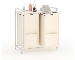 Wasmand 2 vakken, 97L wassorteerder, verrijdbare waswagen – voor wasruimte, slaapkamer, badkamer – wit