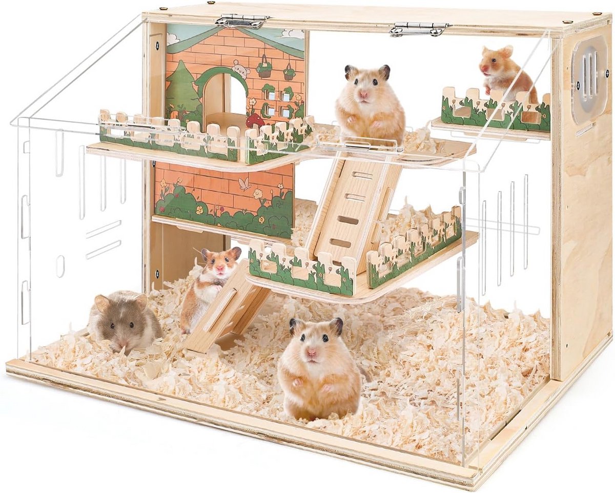 Hamsterkooi met Hamsterspeelgoed - Rattenkooi - Hamster Kooi met 3 Verdiepingen - Speelgoed