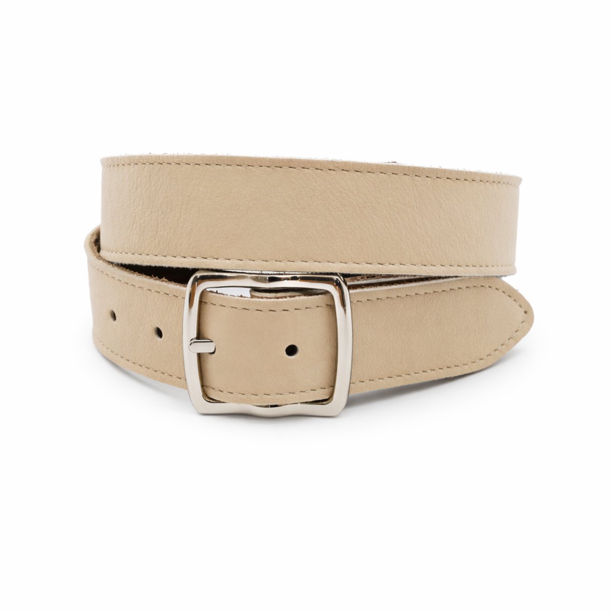 Beige dames basic riem 4 cm leer (nubuck) met zilveren gesp - Leer (Nubuck) - Basic riem - Basic - Maat